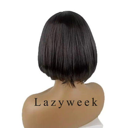 Lazyweek Wigs Synthetic Straight Short Bob Wig with Bangs for Women, Black, Cosplay Costume Daily Party Use