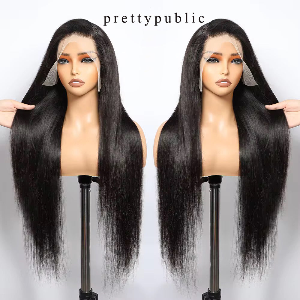 prettypublic Wigs,Straight Lace Front Wigs Human Hair Pre Plucked Raw Indian Hair 13x4 HD Transparent Lace Frontal Wigs for Black Women