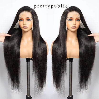 prettypublic Wigs,Straight Lace Front Wigs Human Hair Pre Plucked Raw Indian Hair 13x4 HD Transparent Lace Frontal Wigs for Black Women