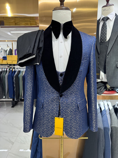 GLAMONIQUE Suits Men's Brilliant Silk Blazer for Casual Groom Party,Shawl Lapel One Button Suit Jacket