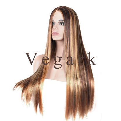 Vegark Wigs Elegant Brown Graduated Long Wig Cosplay Wig for Women Fashion Wig Long Wig Girl Hair