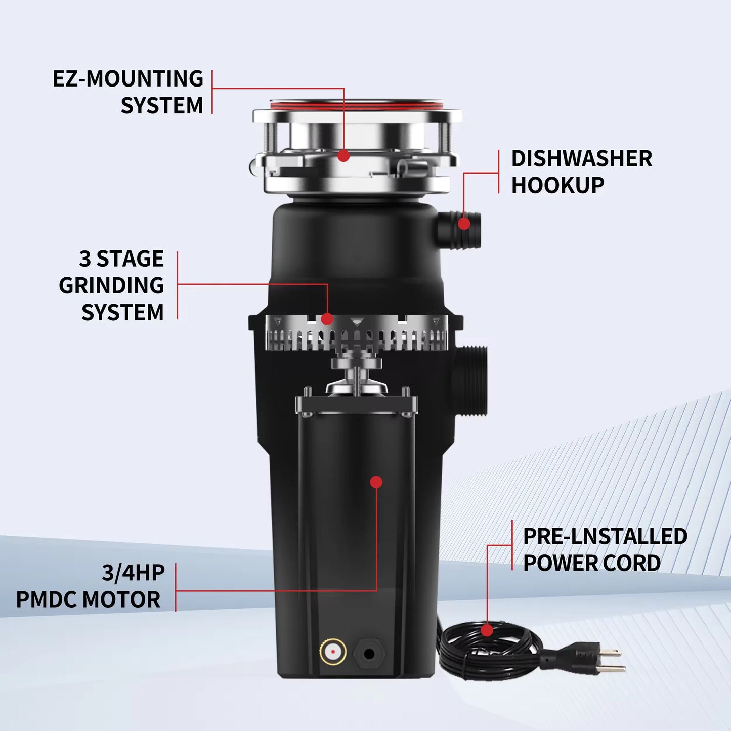 TREESNAIL-Garbage disposals-Garbage Disposal Anti-Jam Stainless Steel Food Waste Grinding System,Compact Continuous Feed Garbage Disposal for Kitchen Sink