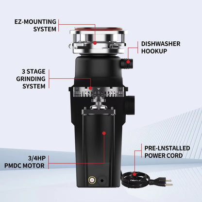 TREESNAIL-Garbage disposals-Garbage Disposal Anti-Jam Stainless Steel Food Waste Grinding System,Compact Continuous Feed Garbage Disposal for Kitchen Sink