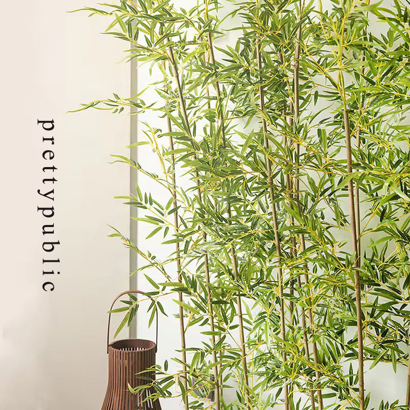 prettypublic Artificial plants, other than Christmas trees, Artificial Bamboo Tree Decorative Plant Accessories Bamboo Plastic Single Long Bamboo Branch with Leaves