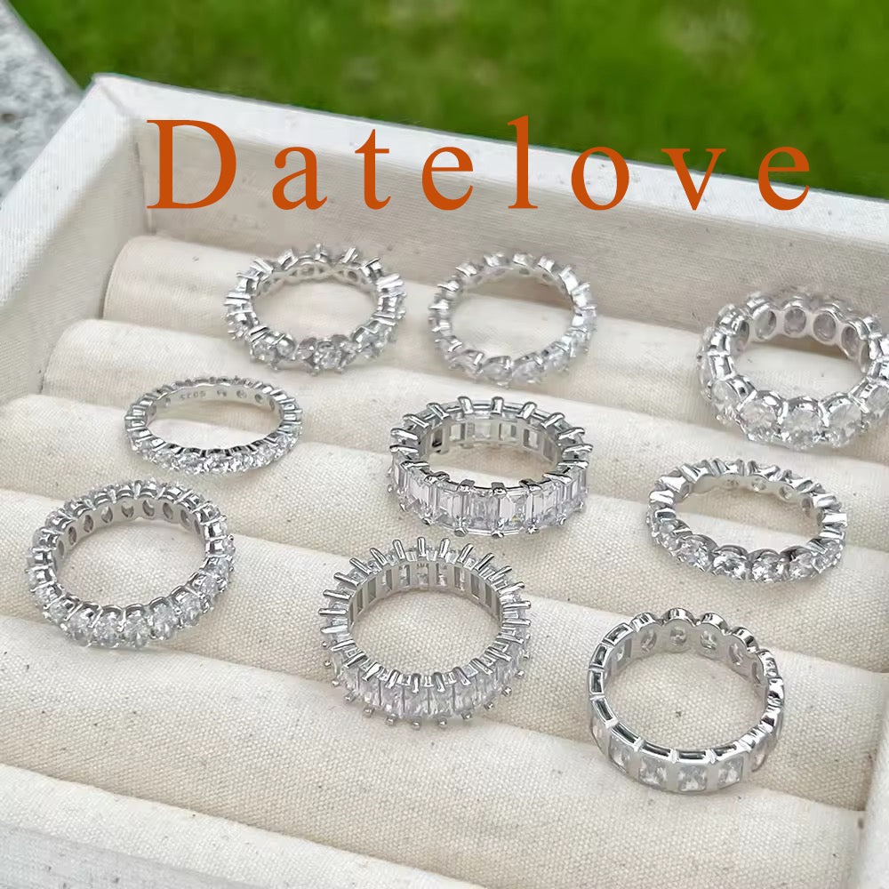 Datelove Rings [jewelry] White Gold Plated Cubic Zirconia Three-in-One Halo Wedding Engagement Promise Eternity Ring for Women