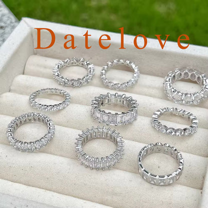 Datelove Rings [jewelry] White Gold Plated Cubic Zirconia Three-in-One Halo Wedding Engagement Promise Eternity Ring for Women