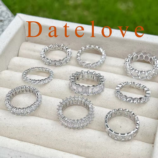 Datelove Rings [jewelry] White Gold Plated Cubic Zirconia Three-in-One Halo Wedding Engagement Promise Eternity Ring for Women