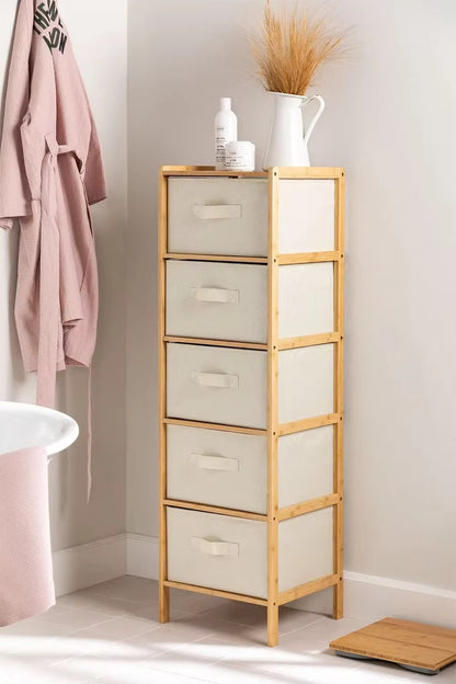 MISSHAPPY Non-metal fabric storage bin organizer,5 Tiers Bamboo Storage Cabinet with Fabric Bags Chest of Drawers
