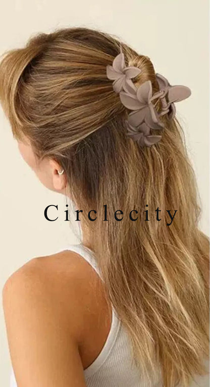 Circlecity Hair clips Flower Hair Clips for Women Strong Hold Nonslip, Big Flower Claw Clip for Thick Hair, Hawaiian Hibiscus Cute Flower Hair Clips Beach Hair Accessories for Women Girls (Neutral)