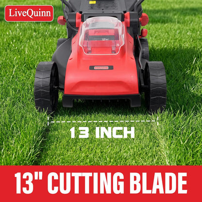 LiveQuinn Electric Lawn Mower, 13-Inch Cutting Width, 4 Adjustable Cutting Heights, 8-Gallon Grass Collection Bag, 3400RPM Brushless Motor, Home Yard Lawn Trimmer