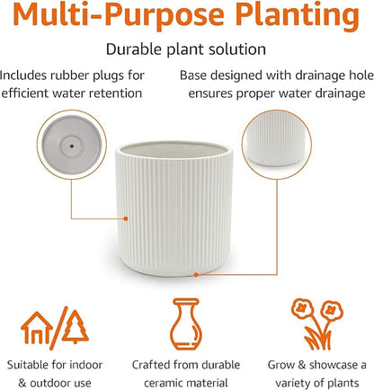 Lazyweek Flowerpots Basics Fluted Ceramic Planter White 8-lnch