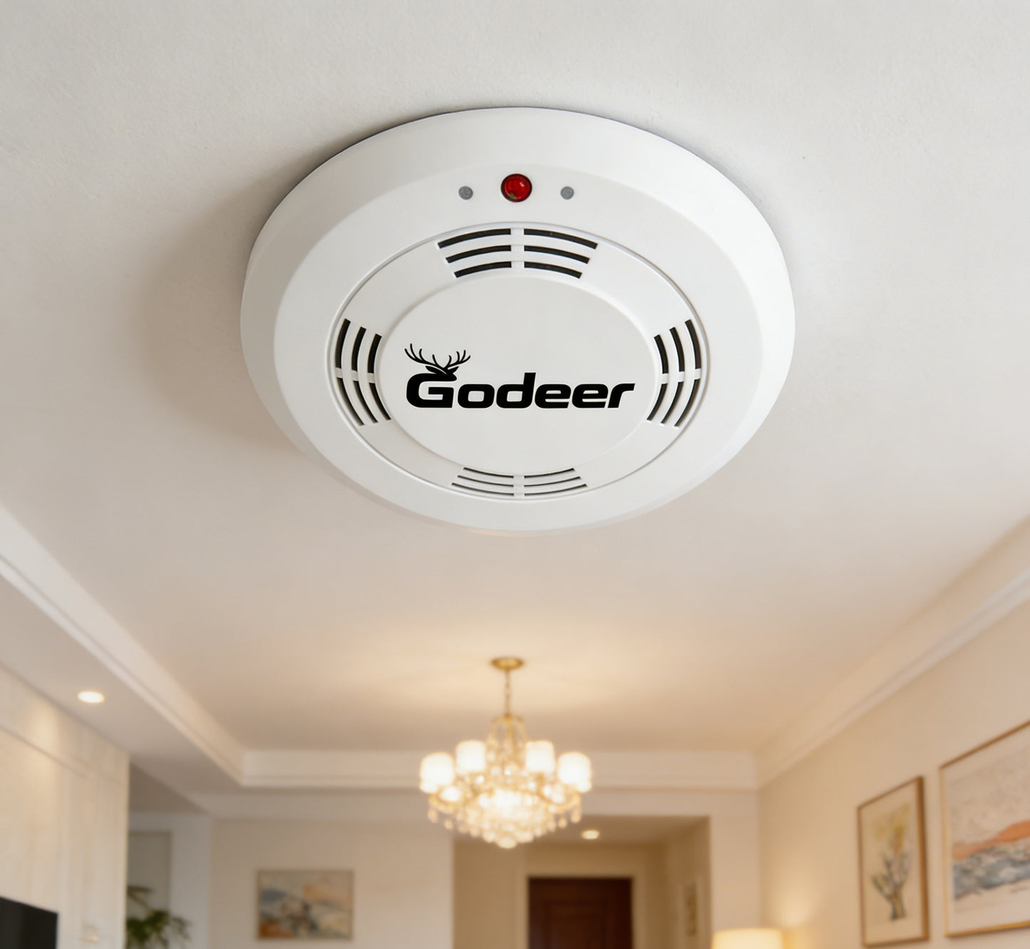 Godeer Smoke Alarm, Photoelectric Smoke Detector with 9V Battery, Fire Alarm for Home with Low Battery Alert & Test Button, Easy to Install, UL Standard Fire Safety for Kitchen, Bedroom, Office
