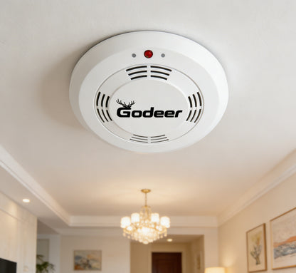 Godeer Smoke Alarm, Photoelectric Smoke Detector with 9V Battery, Fire Alarm for Home with Low Battery Alert & Test Button, Easy to Install, UL Standard Fire Safety for Kitchen, Bedroom, Office