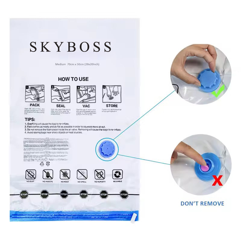 SKYBOSS-Vacuum cleaner bags-Strong Space Compression Custom Printed Biodegradable Packaging Sealer Dust Vacuum Storage Bag for Clothes Vacuum Sealing Bag