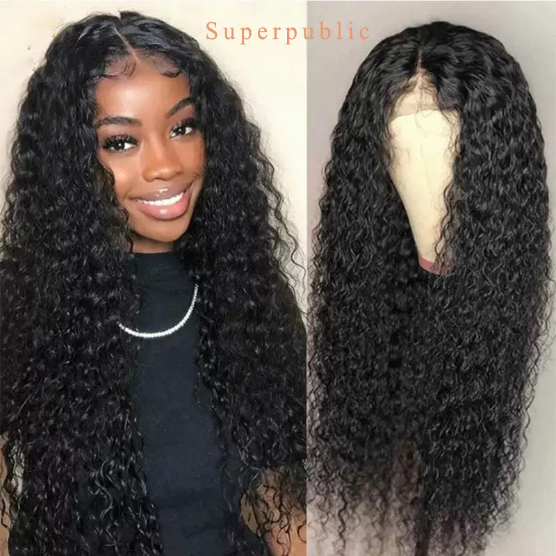 Superpublic Wigs Long Curly Black Wigs for Women Black Wavy Wig Natural Looking Loose Wave Hair Glueless Heat Resistant Synthetic Wig Hair Replacement Wig