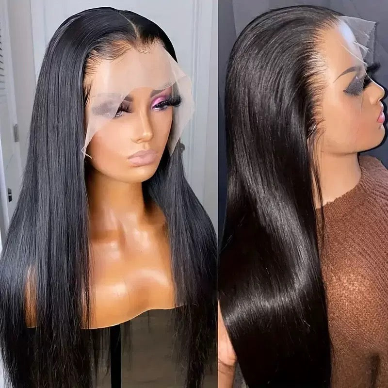 Hiowner Wigs,Hot-selling women's wig 4*1 front lace wig, women's black long straight hair chemical fiber wig set full head