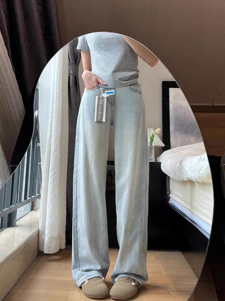 Shinedeer Pants Women Casual High Waist Wide Leg Jeans Stretch Long Trousers Denim Pants