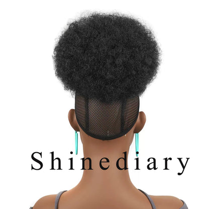 Shinediary Wigs Afro Puff Drawstring Ponytail For Black Women, 8 Inch Nature High Puff HairStyle With Clip Black Curly Afro Messy Hair Bun Synthetic Updo Hair for Women,Girls(1B)