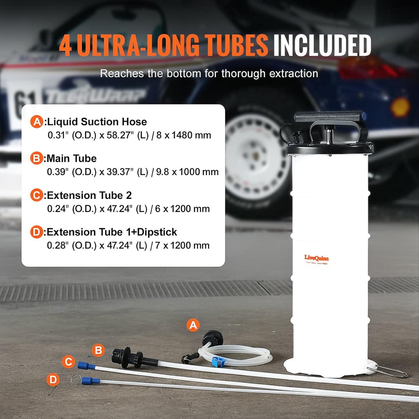 LiveQuinn Manual Suction Pump, Car Oil Extractor, Multi-Functional Fluid Transfer Pump with 4 Ultra-Long Tubes, Compatible with Cars/Motorcycles/Farm Equipment (Model YS-087)