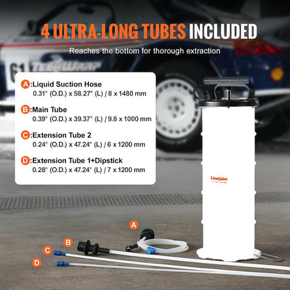 LiveQuinn Manual Suction Pump, Car Oil Extractor, Multi-Functional Fluid Transfer Pump with 4 Ultra-Long Tubes, Compatible with Cars/Motorcycles/Farm Equipment (Model YS-087)
