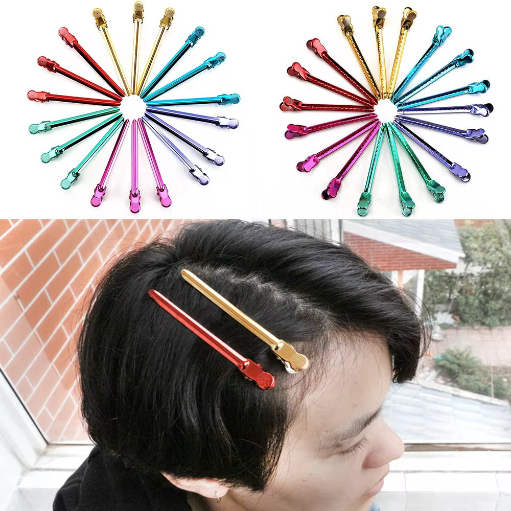 Ninelf Hair clamps,9.5cm 6 Color Salon Section Hair Duckbill Clips Metal Duck Bill Hair Clip for Hairstyling