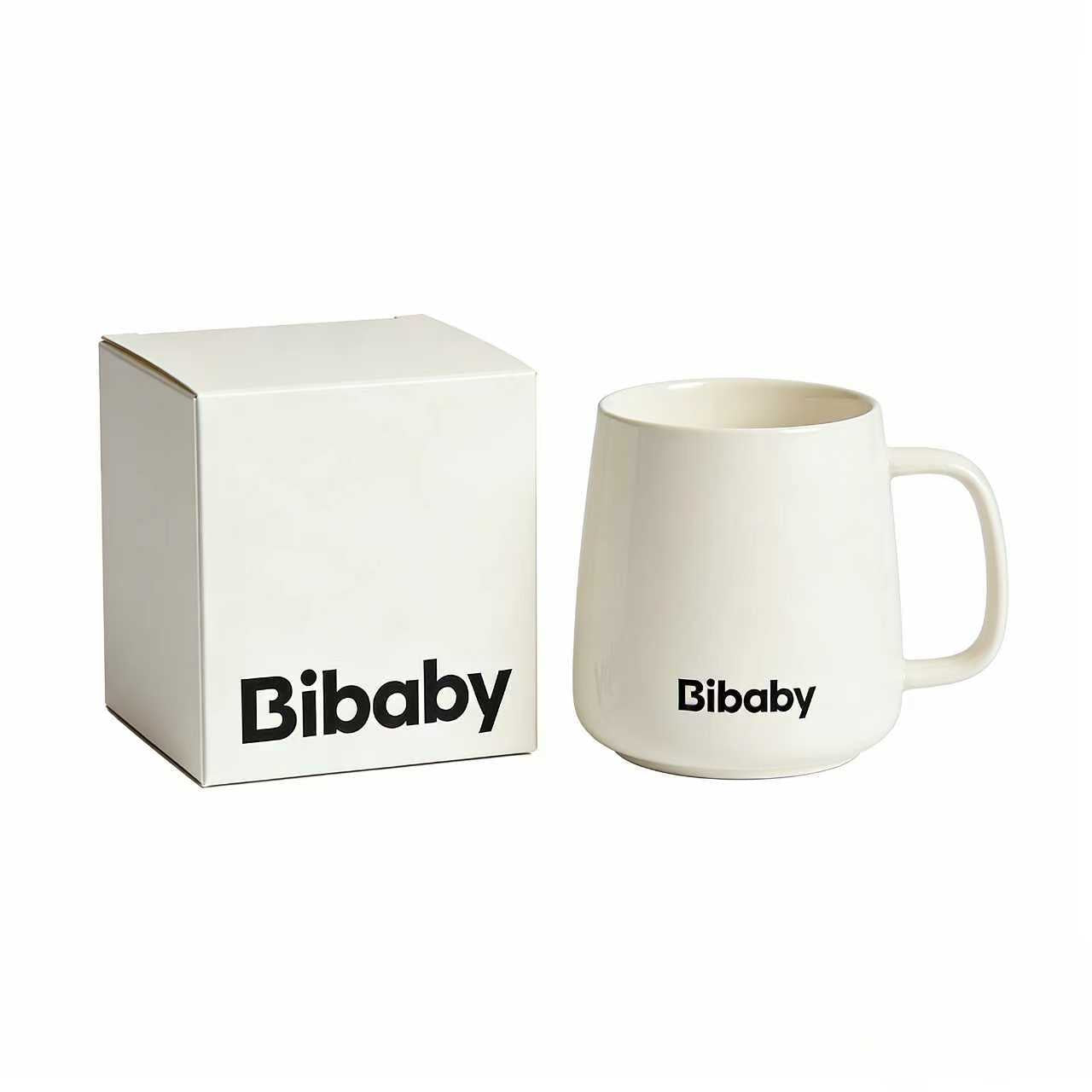 Bibaby Minimalist Cream White Ceramic Cups, Large Capacity Coffee Cups for Home & Office, Heat-Resistant Water Cups, Breakfast Milk & Tea Cups with Gift Box
