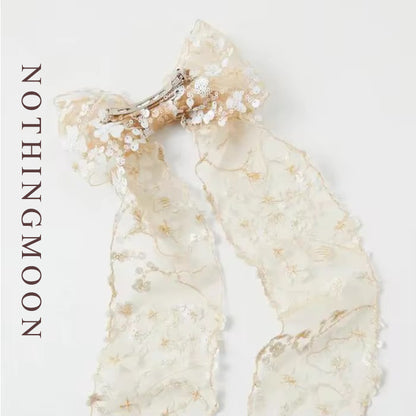 NOTHINGMOON Hair bows,Handmade Lace Bow Barrette Headpiece Shining Sequin Floral Embroidered Bow Hair Clip