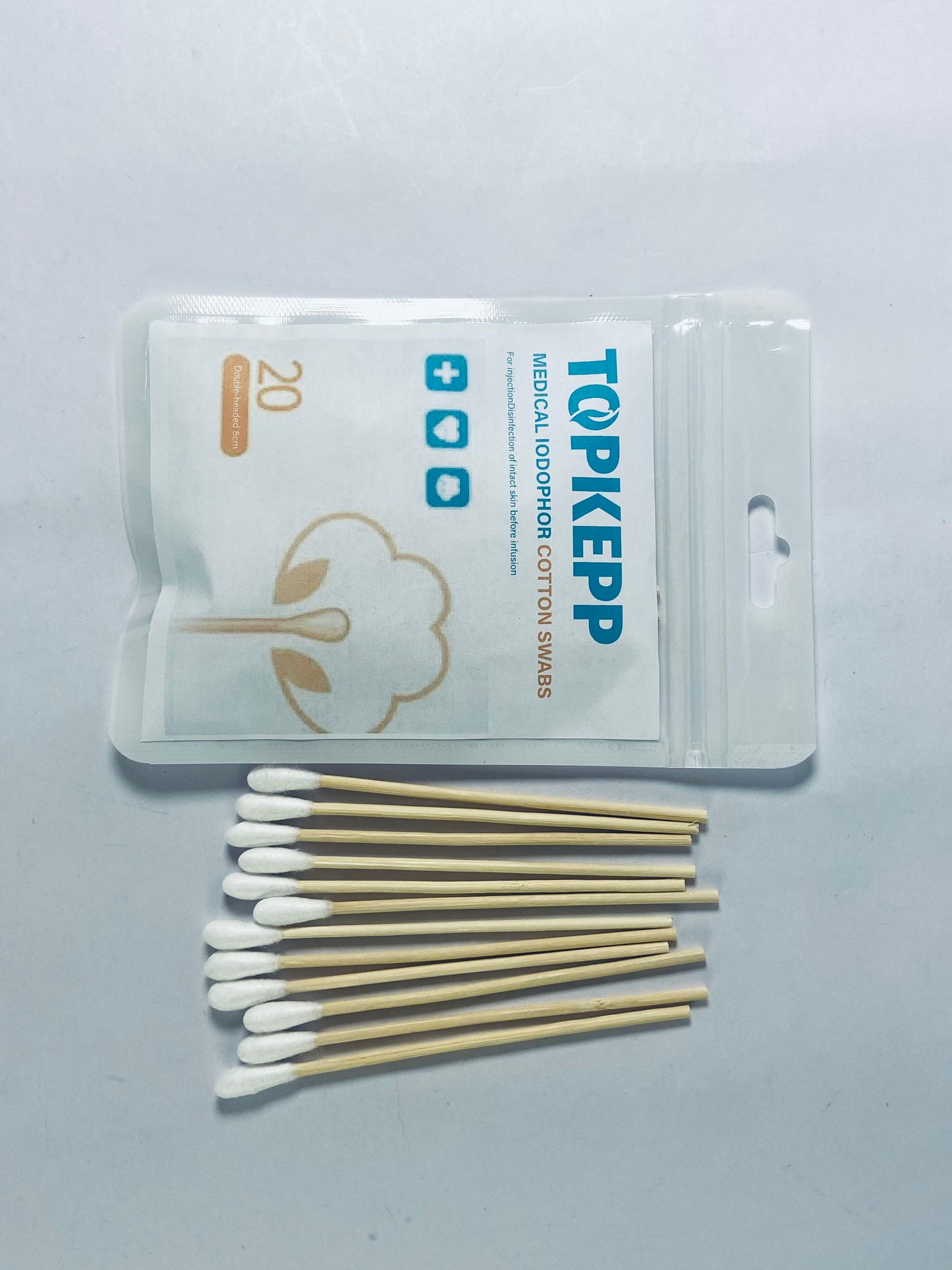 TOPKEPP Medical Cotton Swabs, Cotton Swabs with Wooden Sticks, 20 Count