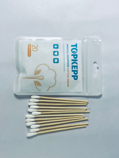 TOPKEPP Medical Cotton Swabs, Cotton Swabs with Wooden Sticks, 20 Count