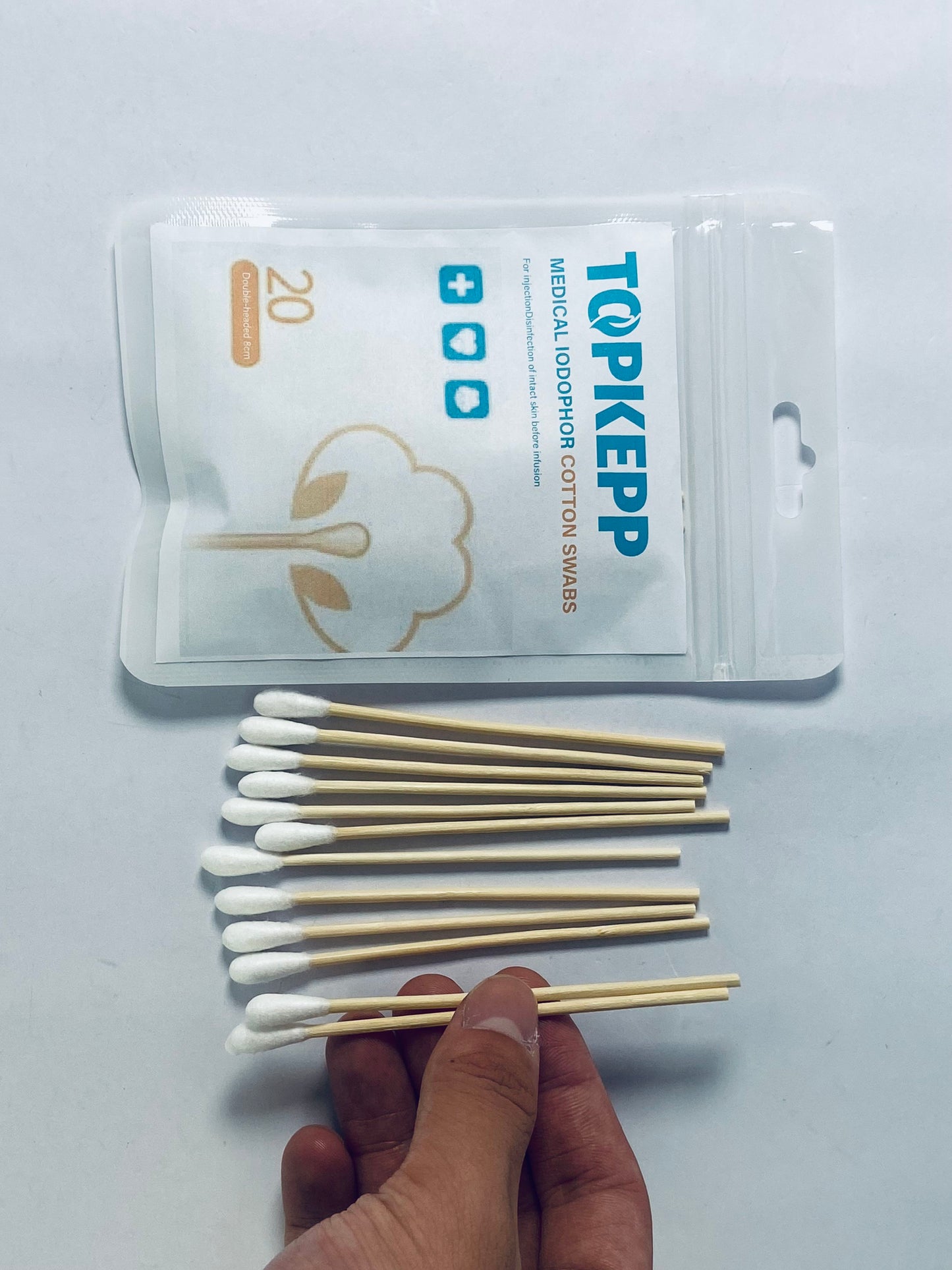 TOPKEPP Medical Cotton Swabs, Cotton Swabs with Wooden Sticks, 20 Count