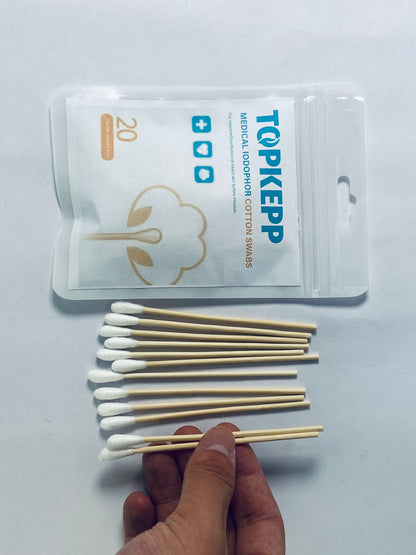 TOPKEPP Medical Cotton Swabs, Cotton Swabs with Wooden Sticks, 20 Count