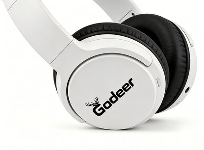 Godeer Black & White Over-Ear Bluetooth Headphones, Wireless Noise Cancelling Headset with Deep Bass, Foldable & Portable, Long Battery Life for Music, Gaming & Calls