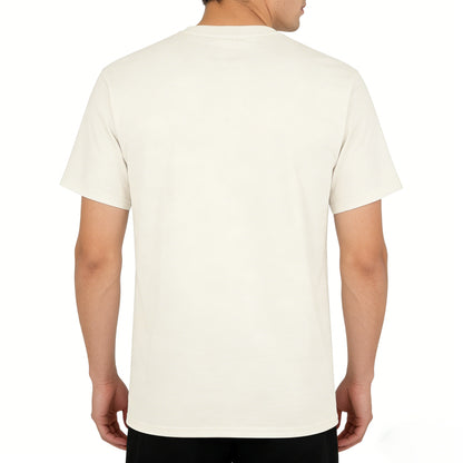 Southorse Men's Outdoor Mountain Print Short Sleeve T-shirts, Gothic Font Casual Tops, Cream White