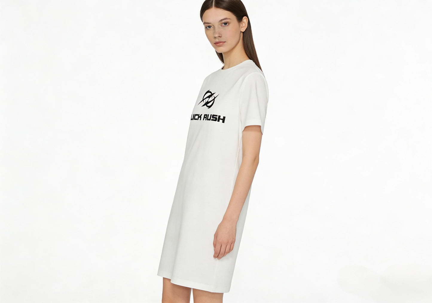 FLICK RUSH Women's Casual T-Shirt Dress, Loose Crew Neck Short Sleeve Dress, Trendy Printed Lazy Dress