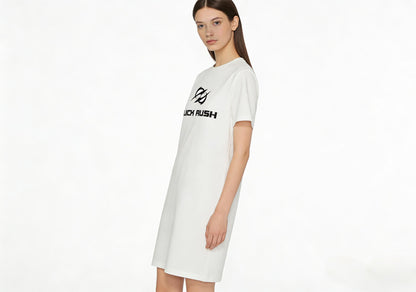 FLICK RUSH Women's Casual T-Shirt Dress, Loose Crew Neck Short Sleeve Dress, Trendy Printed Lazy Dress