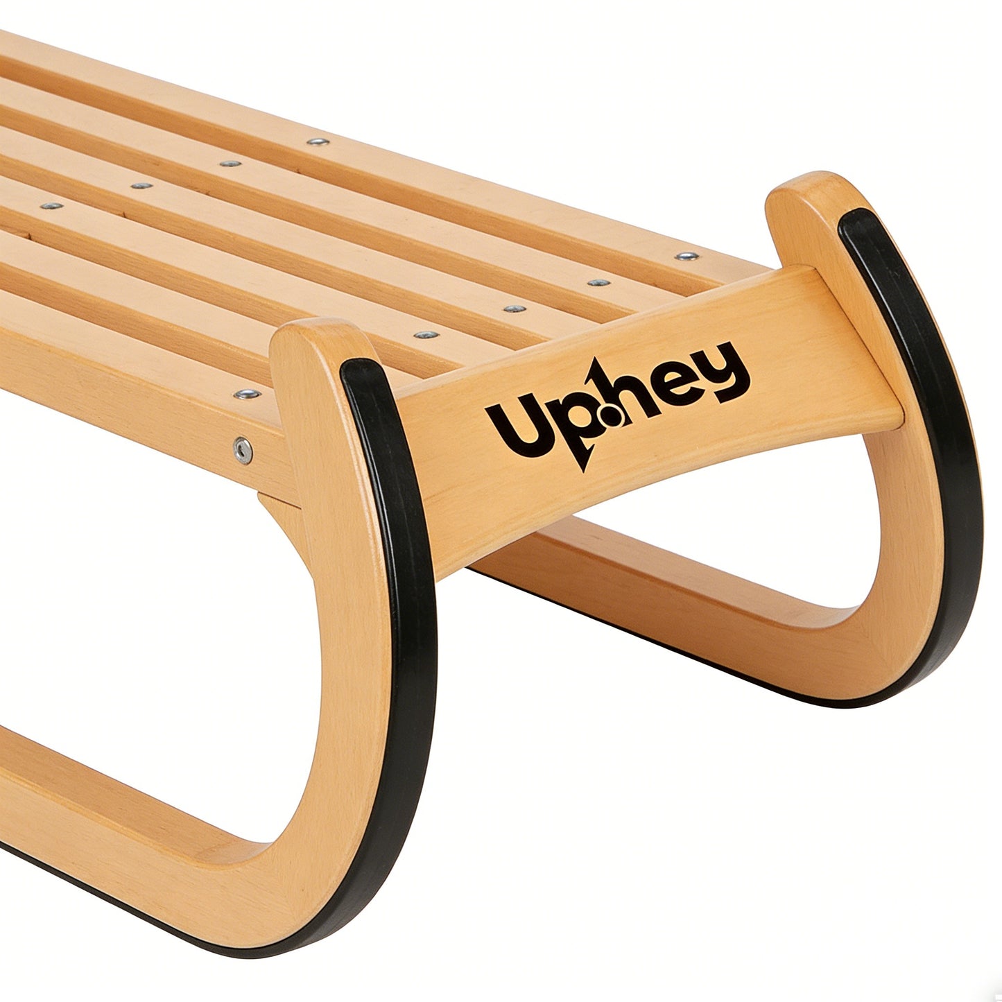 Uphey Classic Wooden Bobsled, Heavy-Duty Beech Wood Toboggan for Kids and Adults, Durable Retro Sled with Anti-Collision Design for Outdoor Snow Sledding