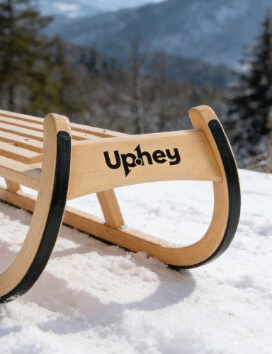 Uphey Classic Wooden Bobsled, Heavy-Duty Beech Wood Toboggan for Kids and Adults, Durable Retro Sled with Anti-Collision Design for Outdoor Snow Sledding