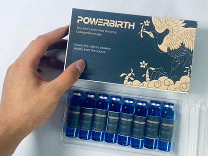 POWERBIRTH Nutritional supplement in the nature of a nutrient-dense, protein-based drink mix Bird's Nest Extract, Fucoidan Extract, CoQ10, and Vitamins