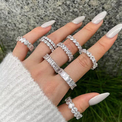 Datelove Rings [jewelry] White Gold Plated Cubic Zirconia Three-in-One Halo Wedding Engagement Promise Eternity Ring for Women