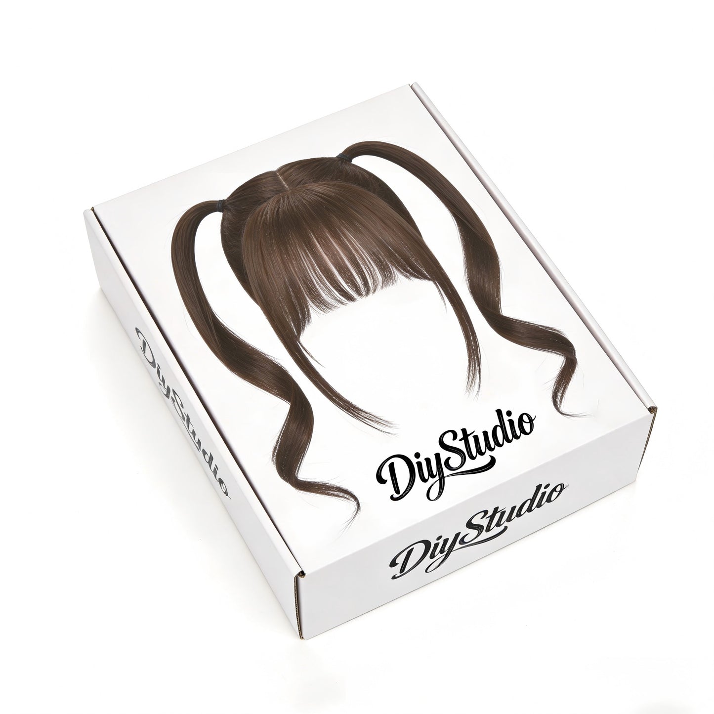 DiyStudio 2 Ponytails Integrated Wig with Air Bangs, Natural Wave Curly Hair Topper, Sweet Style Synthetic Hairpiece for Daily & Cosplay Use, Easy Wear Hair Wig for Women
