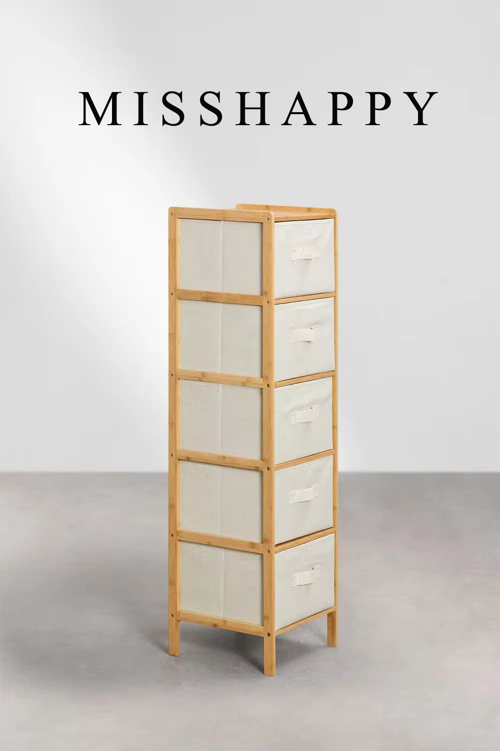 MISSHAPPY Non-metal fabric storage bin organizer,5 Tiers Bamboo Storage Cabinet with Fabric Bags Chest of Drawers