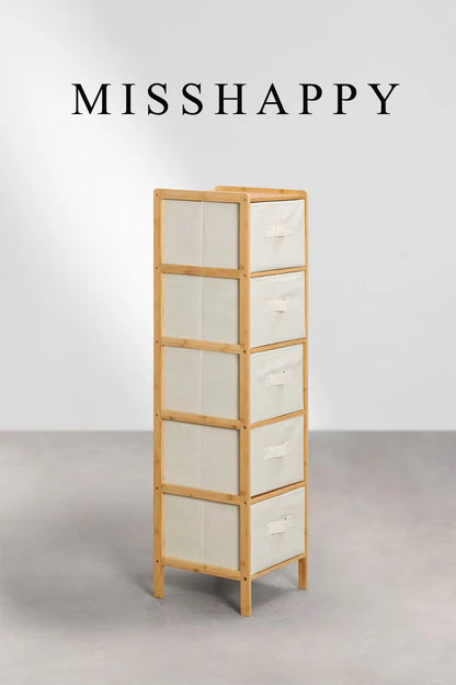 MISSHAPPY Non-metal fabric storage bin organizer,5 Tiers Bamboo Storage Cabinet with Fabric Bags Chest of Drawers