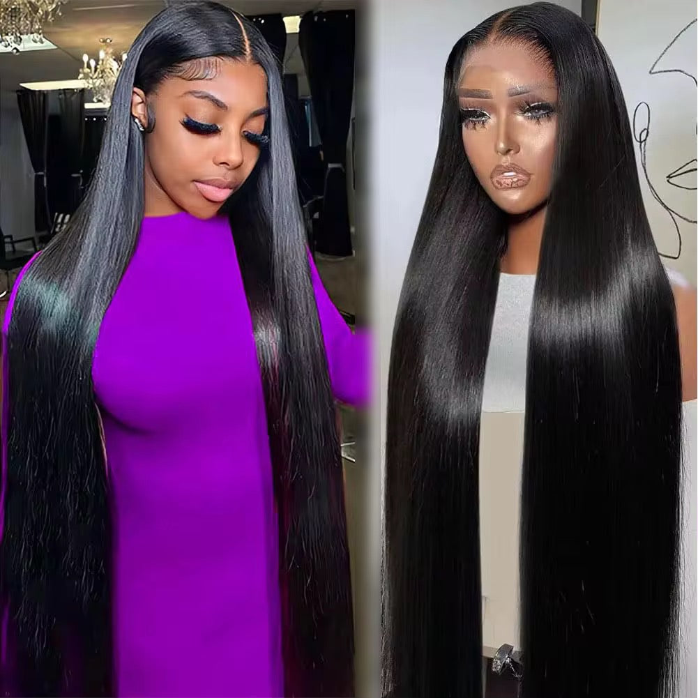 prettypublic Wigs,Straight Lace Front Wigs Human Hair Pre Plucked Raw Indian Hair 13x4 HD Transparent Lace Frontal Wigs for Black Women
