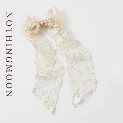 NOTHINGMOON Hair bows,Handmade Lace Bow Barrette Headpiece Shining Sequin Floral Embroidered Bow Hair Clip