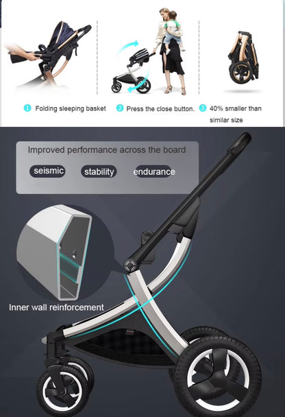 SPARKLION Baby strollers Newborns and up 2-in-1 Infant Newborn Toddler Pram Convertible Foldable Standard Baby Carriage for 0-36 Months Old Babies(Black)