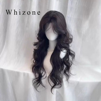 Whizone Wigs Long Wavy Curly Synthetic fiber Side Bangs Anime Fashion Party Hair Wig (Black)