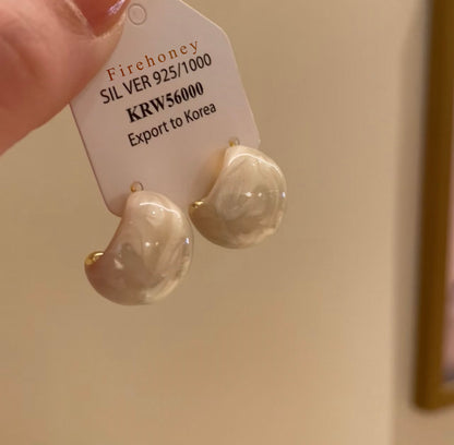Firehoney Earrings French Haute Couture Minimalist Versatile Niche Design Light Luxury Temperament Spherical Drip Glaze c-Shape Stud Earrings Earrings - Milky White