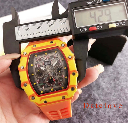 Datelove Wristwatches Luxury Tonneau Square Watches Analog Punk Chronograph Unique Sports Wrist Watch Movement Luminous Design with Rubber Band