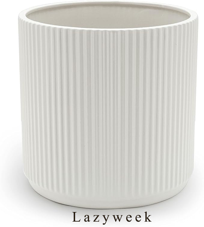Lazyweek Flowerpots Basics Fluted Ceramic Planter White 8-lnch