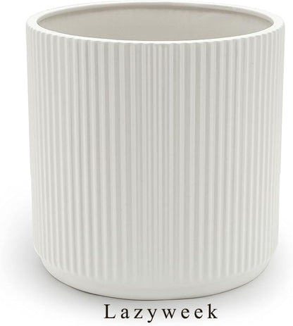Lazyweek Flowerpots Basics Fluted Ceramic Planter White 8-lnch